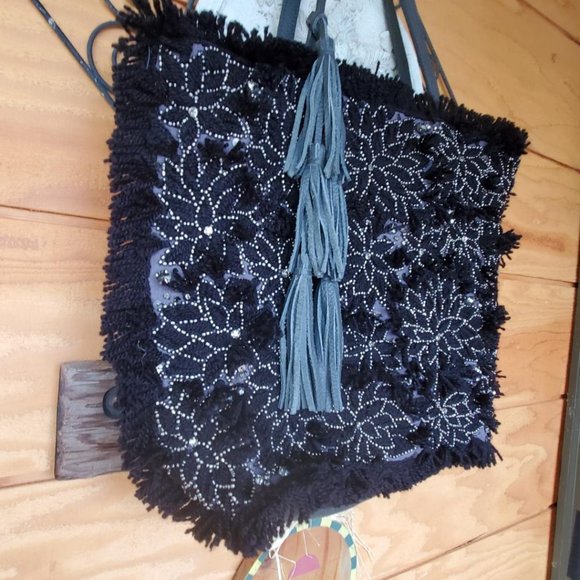 IbBan Tote XL Hand Made Sassy Leather /Cotton Fringe/Bead/ Dual Handle - Picture 8 of 10